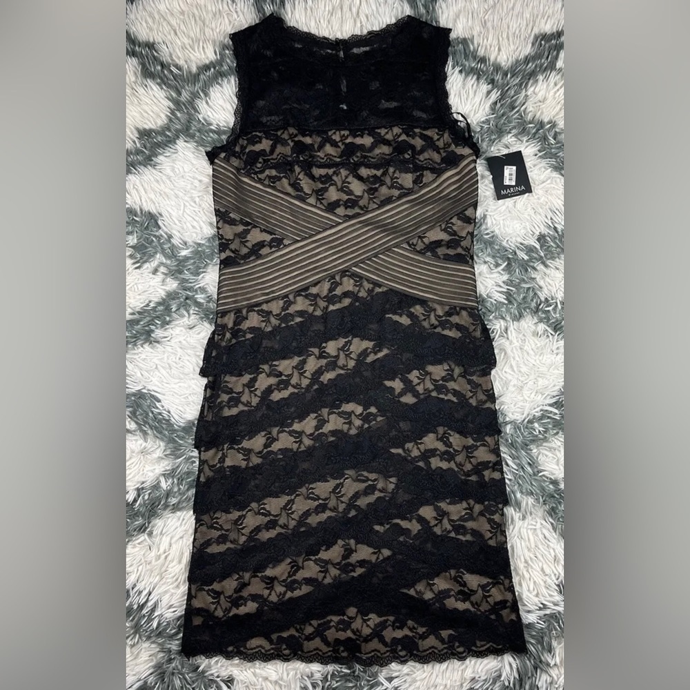 NWT Marina Women's Black Lace Sheath Dress Size 12